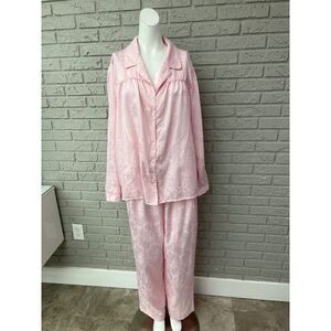 Adonna Women Pink Floral Matte Satin Pajamas Size XXL Top / L Bottom